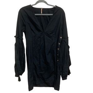 Free People Black V-Neck Dress Tassel Sleeves Size Medium